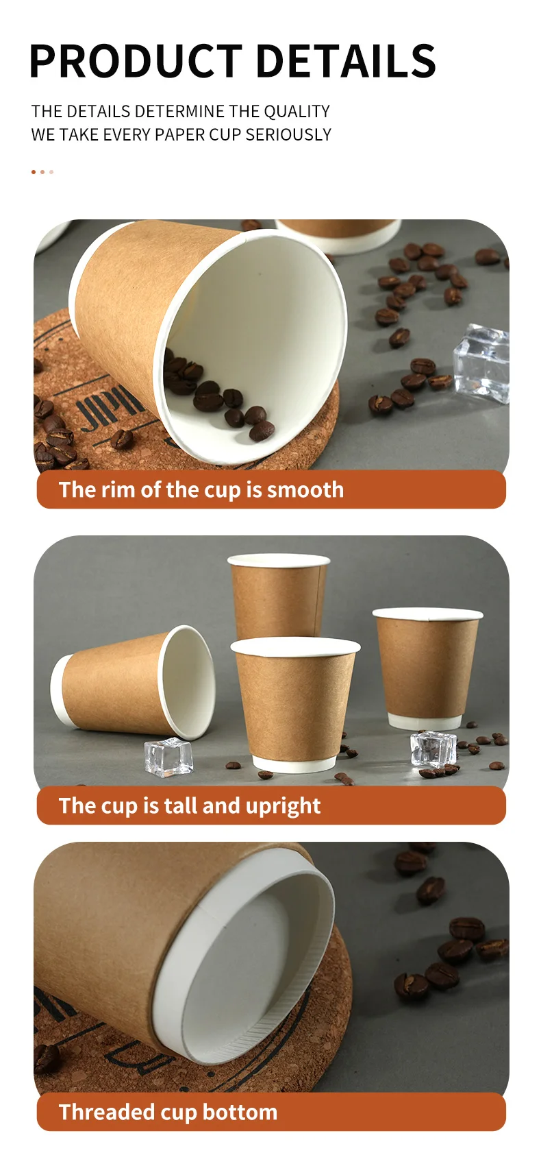 Kraft Paper Coffee Cups with Lids – Double-Layer Insulated Disposable Cups for Hot & Cold Drinks – Leak-Proof, Eco-Friendly Takeaway Cups for Office, Cafe, Picnic, or Party Use