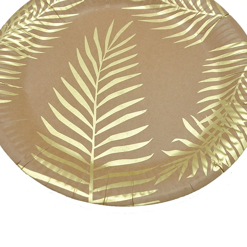 Disposable Kraft Paper Tableware Set – Golden Palm Leaf Pattern Plates, Cups, Napkins, Straws, and Cutlery – Eco-Friendly Party Supplies for Wedding, Birthday, Picnic, Baby Shower, and Events - 图片 3