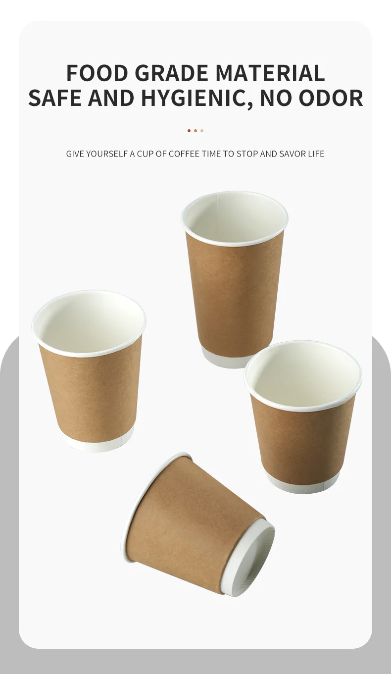 Kraft Paper Coffee Cups with Lids – Double-Layer Insulated Disposable Cups for Hot & Cold Drinks – Leak-Proof, Eco-Friendly Takeaway Cups for Office, Cafe, Picnic, or Party Use