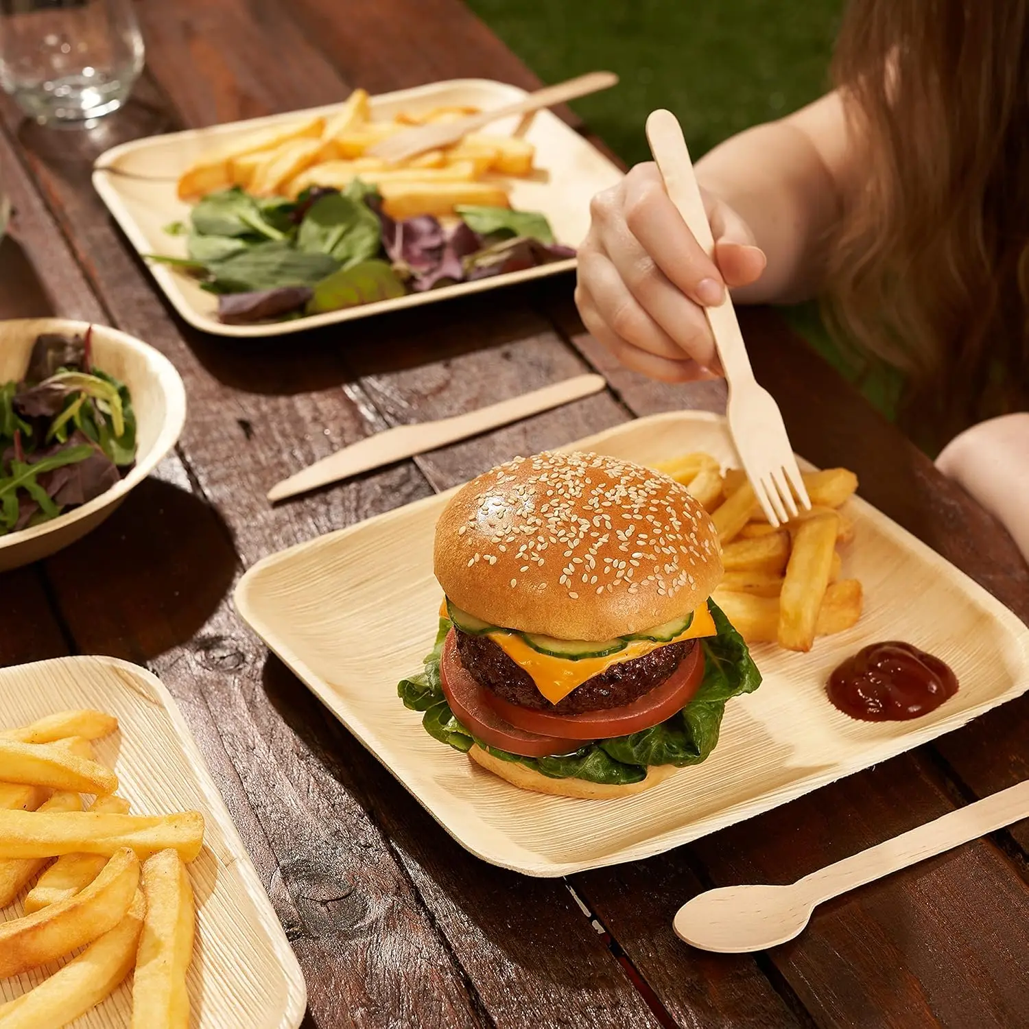 Disposable Wooden Tableware Set – Includes 50 Forks, 50 Spoons, 50 Teaspoons, 50 Knives – Eco-Friendly Biodegradable Garden Utensils for Party, Picnic, Wedding, BBQ, Camping, or Events Use 8