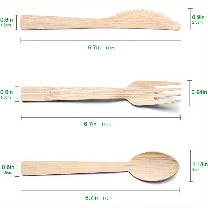50/100PCS Natural Disposable Bamboo Tableware Set – Eco-Friendly Biodegradable Forks, Spoons, Knives – Sustainable Utensils for Party, Wedding, Picnic, Camping, Catering, and Daily Use - 图片 6