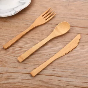 3PCS Reusable Bamboo Cutlery Set with Travel Bag – Includes Fork, Spoon, and Knife – Eco-Friendly Wooden Tableware for Outdoor, Travel, Picnic, Camping, Lunchbox, Office, and Daily Use