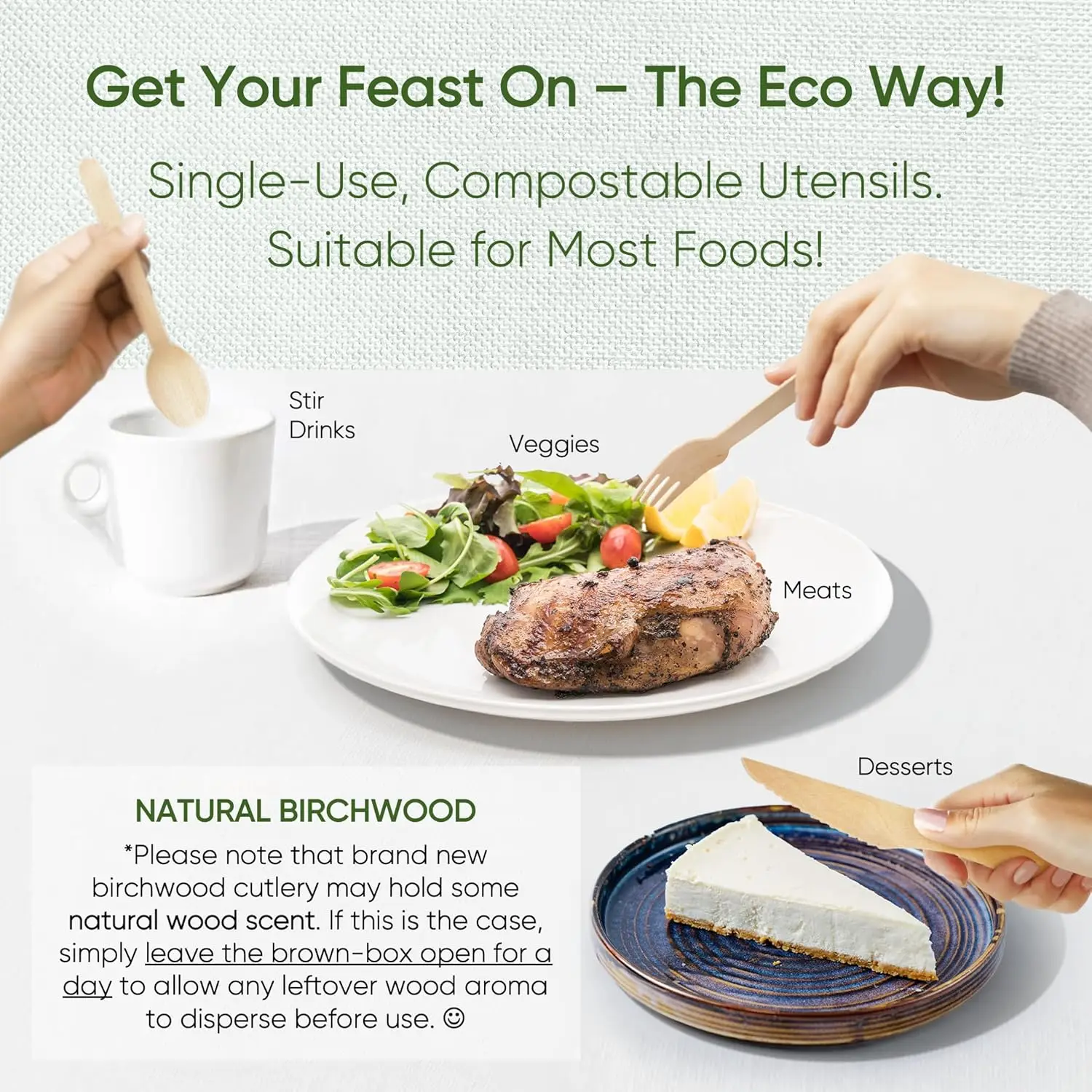 Disposable Wooden Tableware Set – Includes 50 Forks, 50 Spoons, 50 Teaspoons, 50 Knives – Eco-Friendly Biodegradable Garden Utensils for Party, Picnic, Wedding, BBQ, Camping, or Events Use 7