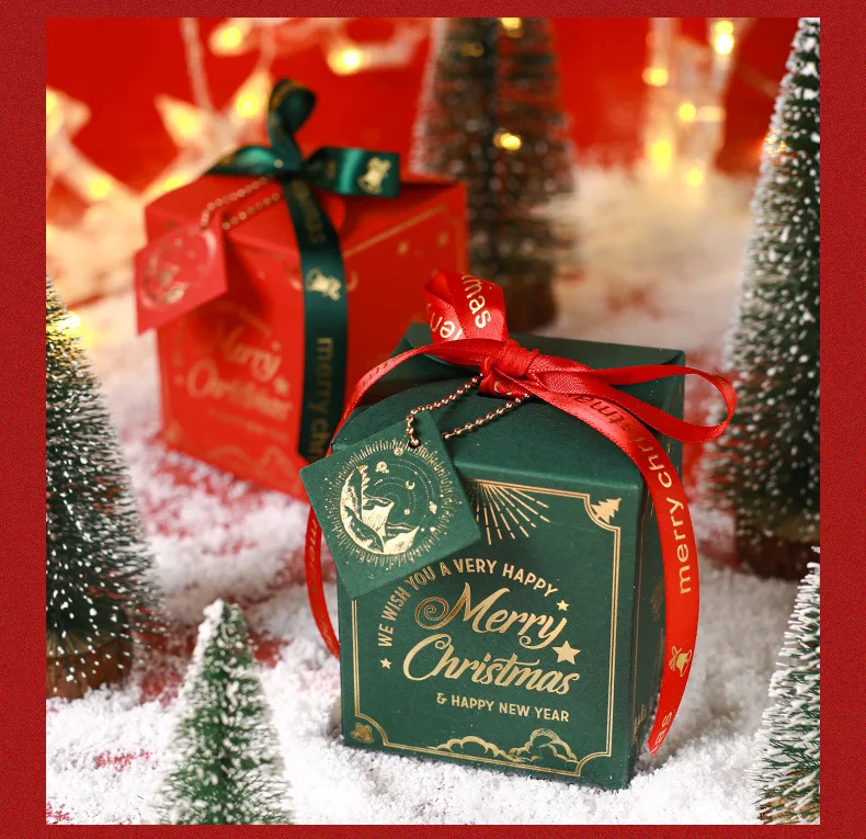 20PCS Christmas Eve Gift Packaging Boxes with Ribbon Bow – Elegant Hot Stamping Luxury Paper Boxes with Christmas Card for Holiday Presents, Party Favors, Candy, Cookies, Jewelry, and Seasonal Decorations 6