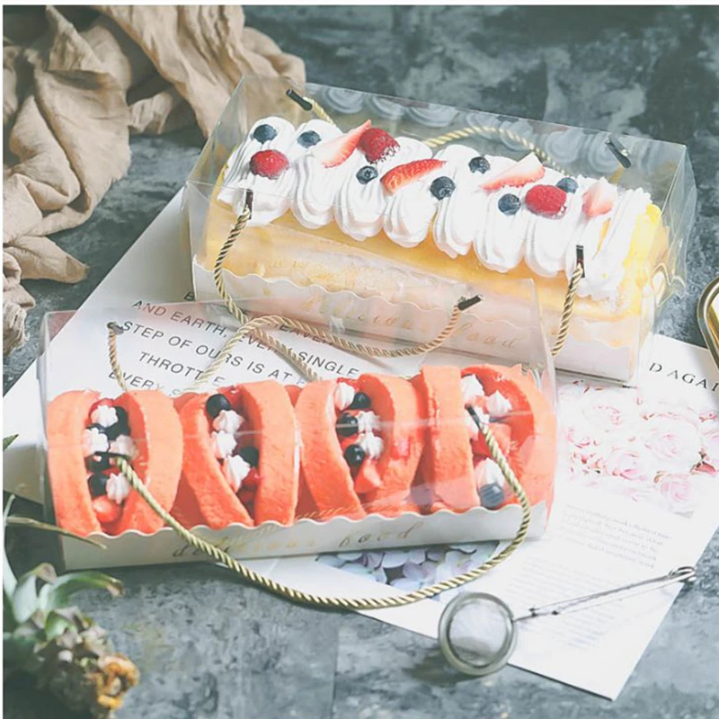 10PCS Transparent Cake Boxes with Handle, Clear Plastic Cupcake Packaging, Portable PET Roll Gift Boxes for Swiss Roll, Desserts, Pastries, Ideal for Packaging, Baking, and Gifting - 图片 4