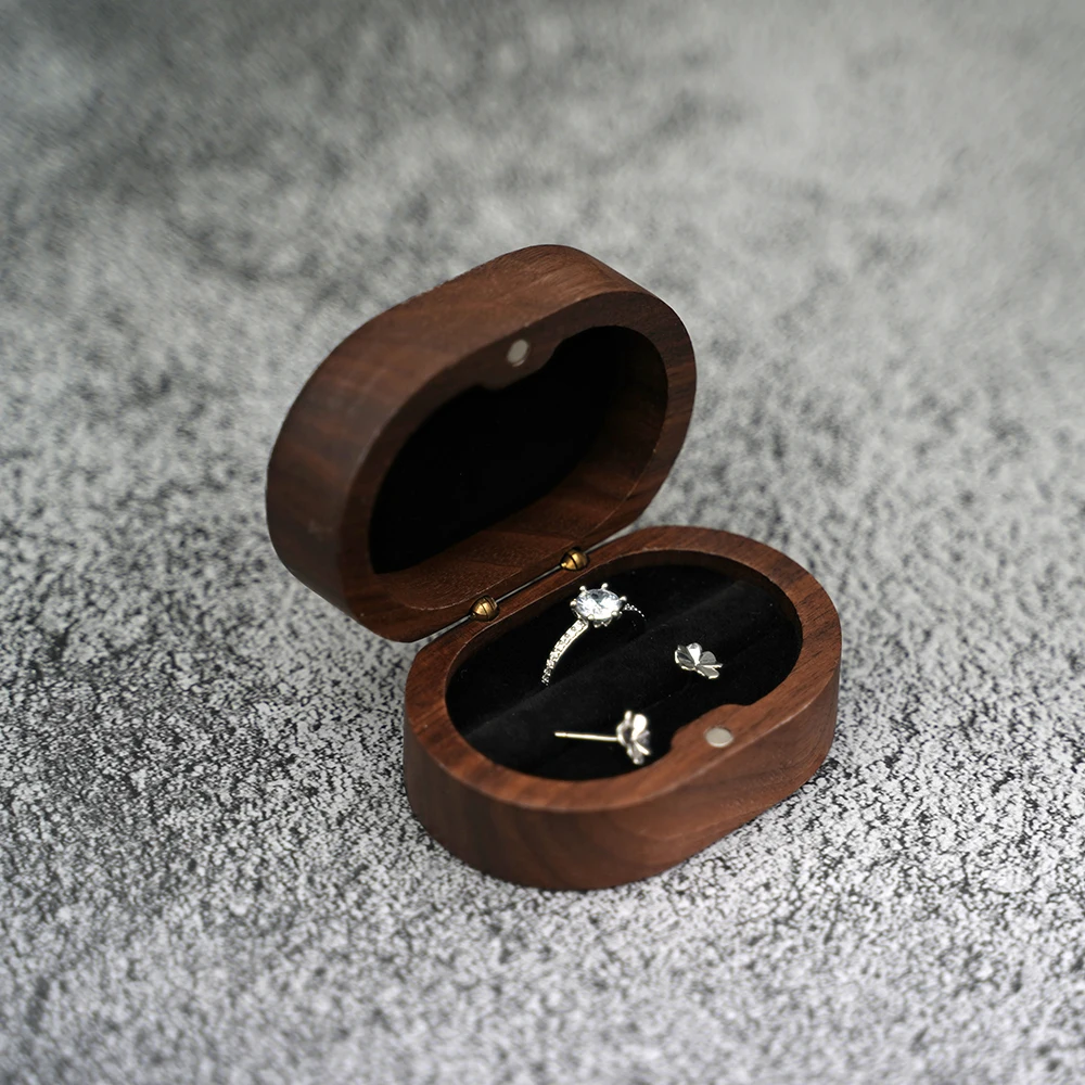 Rustic Wooden Wedding Ring Box Holder Personalized Name Date Custom Engraved Wood Box for Wedding Ceremony Valentine Engagement Anniversary Proposal Keepsake Gift Packaging 24