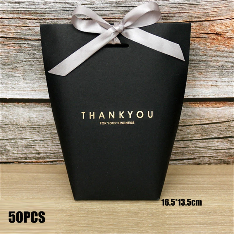 50PCS Black and White Bronzing Paper Candy Bags – Elegant French Merci Gift Boxes with Metallic Finish, Thank You Party Favor Packaging for Wedding, Birthday, Baby Shower, Anniversary, and Holiday Celebrations - 图片 10