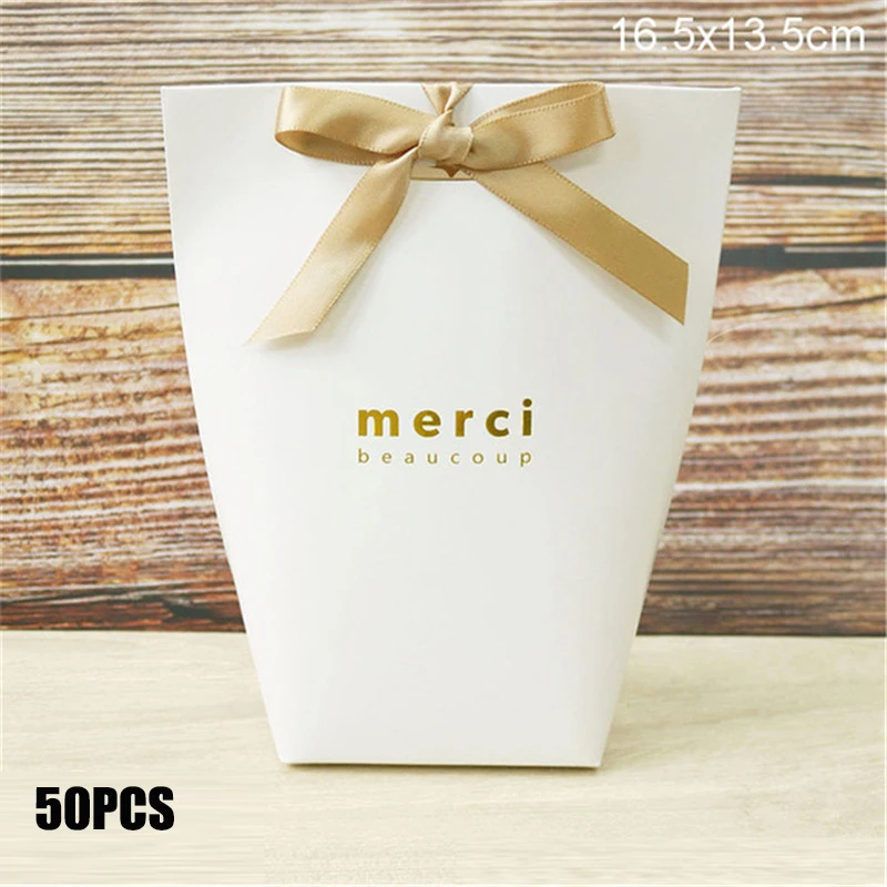 50PCS Black and White Bronzing Paper Candy Bags – Elegant French Merci Gift Boxes with Metallic Finish, Thank You Party Favor Packaging for Wedding, Birthday, Baby Shower, Anniversary, and Holiday Celebrations - 图片 14