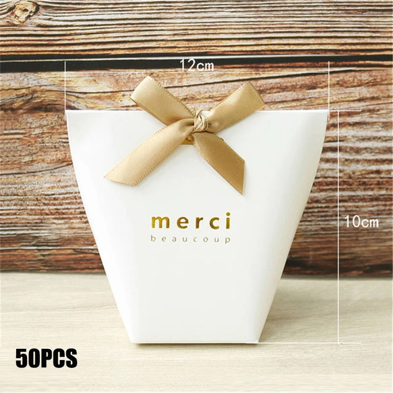 50PCS Black and White Bronzing Paper Candy Bags – Elegant French Merci Gift Boxes with Metallic Finish, Thank You Party Favor Packaging for Wedding, Birthday, Baby Shower, Anniversary, and Holiday Celebrations - 图片 15