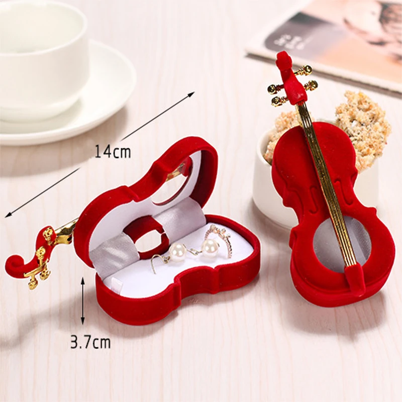 Velvet Violin Jewelry Gift Box – Elegant Musical Instrument Shaped Organizer for Rings, Earrings, Necklaces, Trinkets, Proposal Engagement Wedding Jewelry Display and Keepsake Storage Case 3