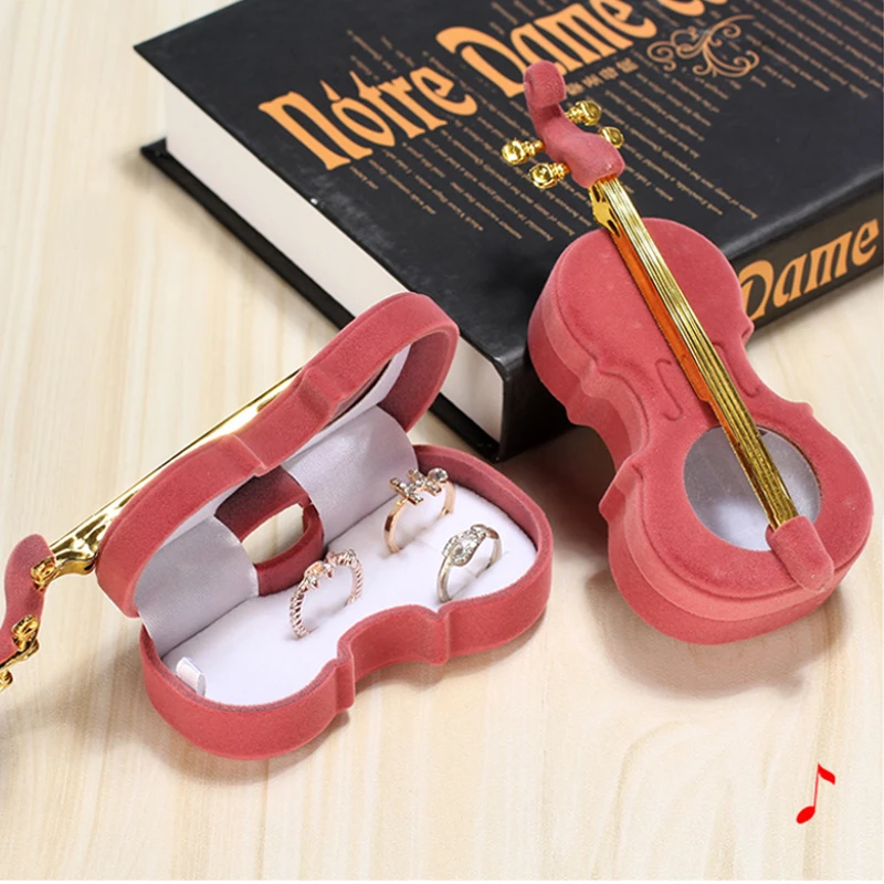 Velvet Violin Jewelry Gift Box – Elegant Musical Instrument Shaped Organizer for Rings, Earrings, Necklaces, Trinkets, Proposal Engagement Wedding Jewelry Display and Keepsake Storage Case 1