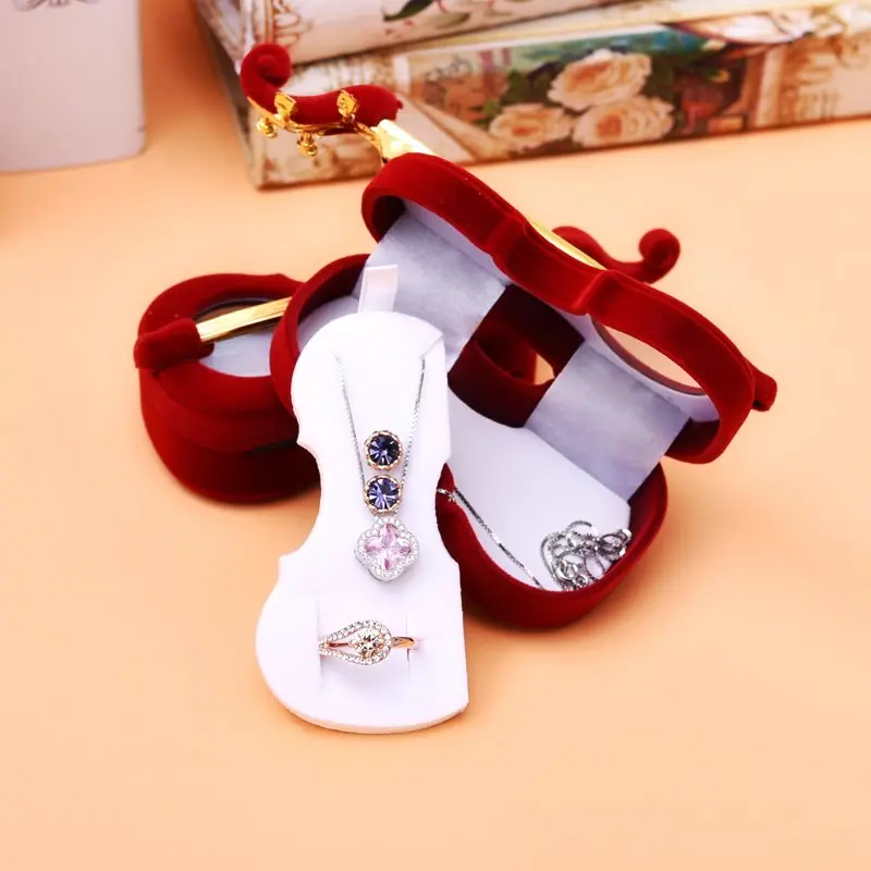 Velvet Violin Jewelry Gift Box – Elegant Musical Instrument Shaped Organizer for Rings, Earrings, Necklaces, Trinkets, Proposal Engagement Wedding Jewelry Display and Keepsake Storage Case 4