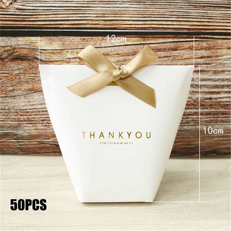 50PCS Black and White Bronzing Paper Candy Bags – Elegant French Merci Gift Boxes with Metallic Finish, Thank You Party Favor Packaging for Wedding, Birthday, Baby Shower, Anniversary, and Holiday Celebrations - 图片 11