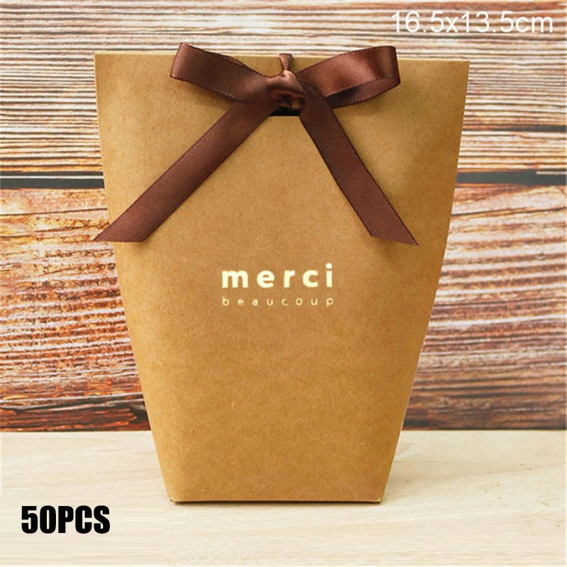 50PCS Black and White Bronzing Paper Candy Bags – Elegant French Merci Gift Boxes with Metallic Finish, Thank You Party Favor Packaging for Wedding, Birthday, Baby Shower, Anniversary, and Holiday Celebrations - 图片 8