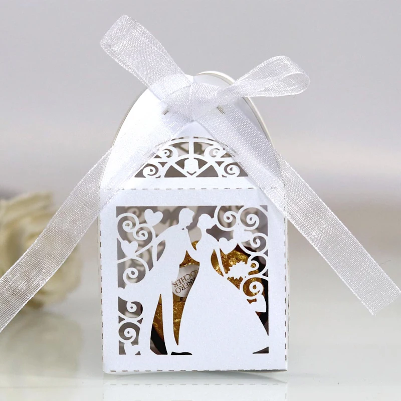 30–50pcs Laser Cut Wedding Candy Gift Boxes – Elegant Paper Packaging for Bride & Groom Favors, Baby Shower Chocolate Boxes, Cookie Holders, Guest Treat Containers for Parties, Events, Banquets
