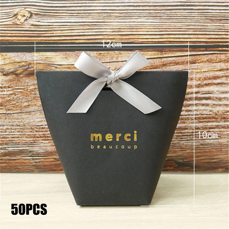 50PCS Black and White Bronzing Paper Candy Bags – Elegant French Merci Gift Boxes with Metallic Finish, Thank You Party Favor Packaging for Wedding, Birthday, Baby Shower, Anniversary, and Holiday Celebrations - 图片 18