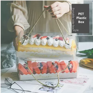 10PCS Transparent Cake Boxes with Handle, Clear Plastic Cupcake Packaging, Portable PET Roll Gift Boxes for Swiss Roll, Desserts, Pastries, Ideal for Packaging, Baking, and Gifting