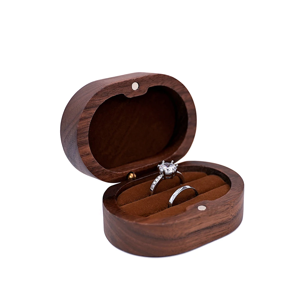 Rustic Wooden Wedding Ring Box Holder Personalized Name Date Custom Engraved Wood Box for Wedding Ceremony Valentine Engagement Anniversary Proposal Keepsake Gift Packaging 2