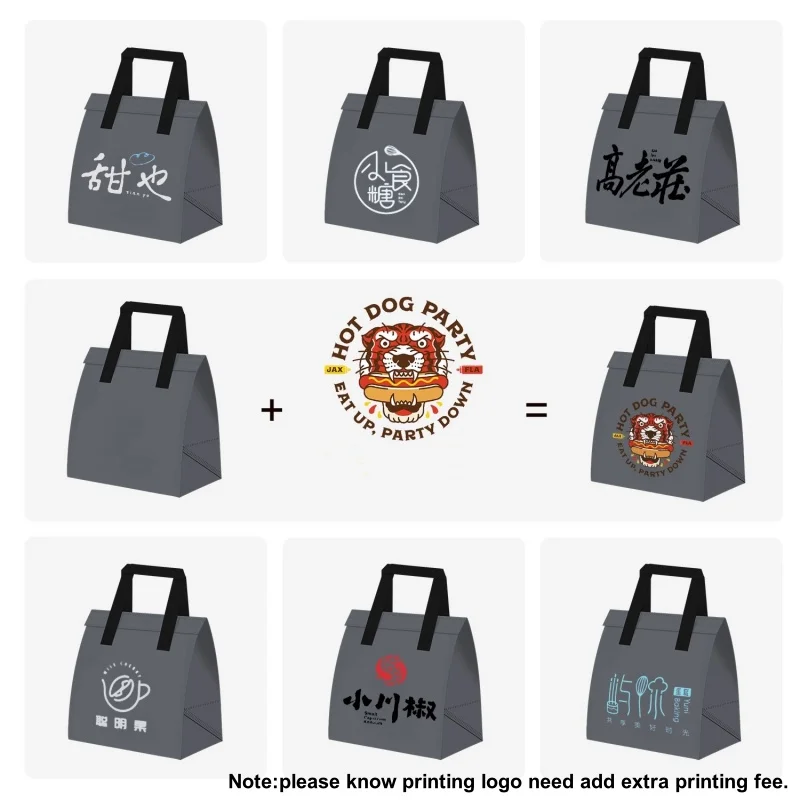 10pcs Grey Non-Woven Insulated Tote Bags – Reusable Portable Pouches for Bread, Food, Bakery, Snacks, Hot or Cold Meals, Delivery, Grocery, Picnic, Thermal Storage Carrier for Work, School, Travel 4