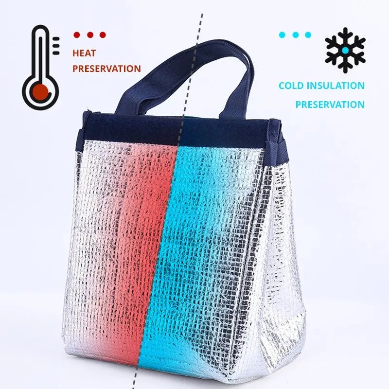 1pc Blue Grey Pink Portable Insulated Lunch Bag with Aluminum Foil Lining, Waterproof Food Storage Tote for Rice, Snacks, Picnic, Travel, Office, School, Reusable Thermal Lunch Box Carrier - 图片 3