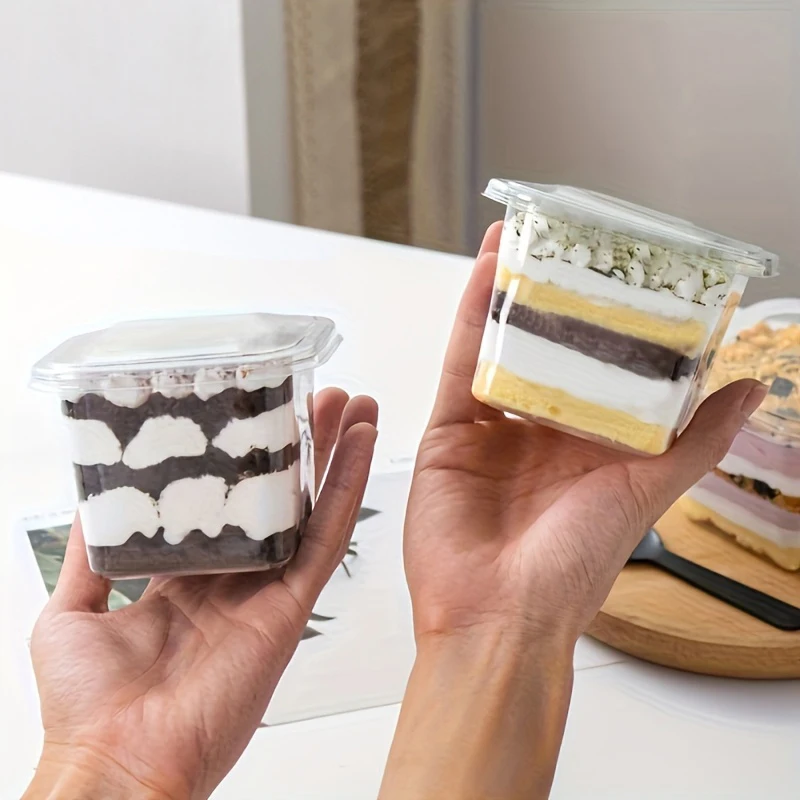 10/25/50 Pcs Transparent Cake Boxes, Disposable Plastic Tiramisu Dessert Cups, Bowls, Containers with Lids, Perfect for Salad, Cupcakes, Cakes, Gift Packaging, Party and Catering Use 4
