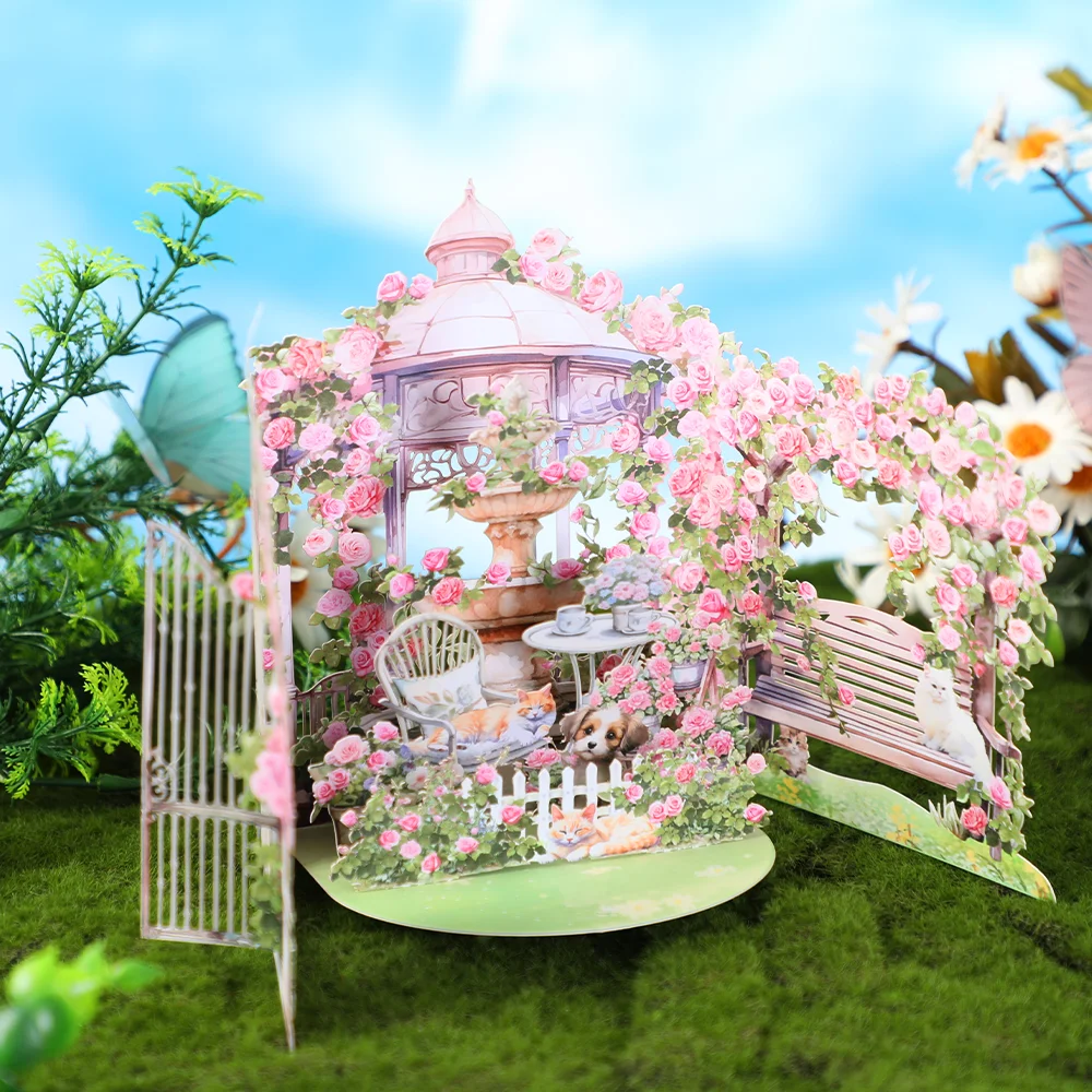 Floral 3D Pop Up Greeting Card with Envelope – Pink Rose Garden Design for Birthday, Mother’s Day, Valentine’s, Anniversary, Romantic Blessing Gift for Mom, Wife, Girlfriend, Friends, Special Occasions - 图片 5