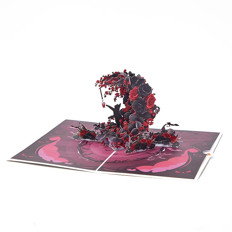 Exquisite Crescent-Shaped 3D Pop-Up Greeting Card – Elegant Black & Red Rose with Cat Design, Creative Birthday Gifts, Unique Handmade Card for Friends, Family, Lovers & Special Celebrations - 图片 13