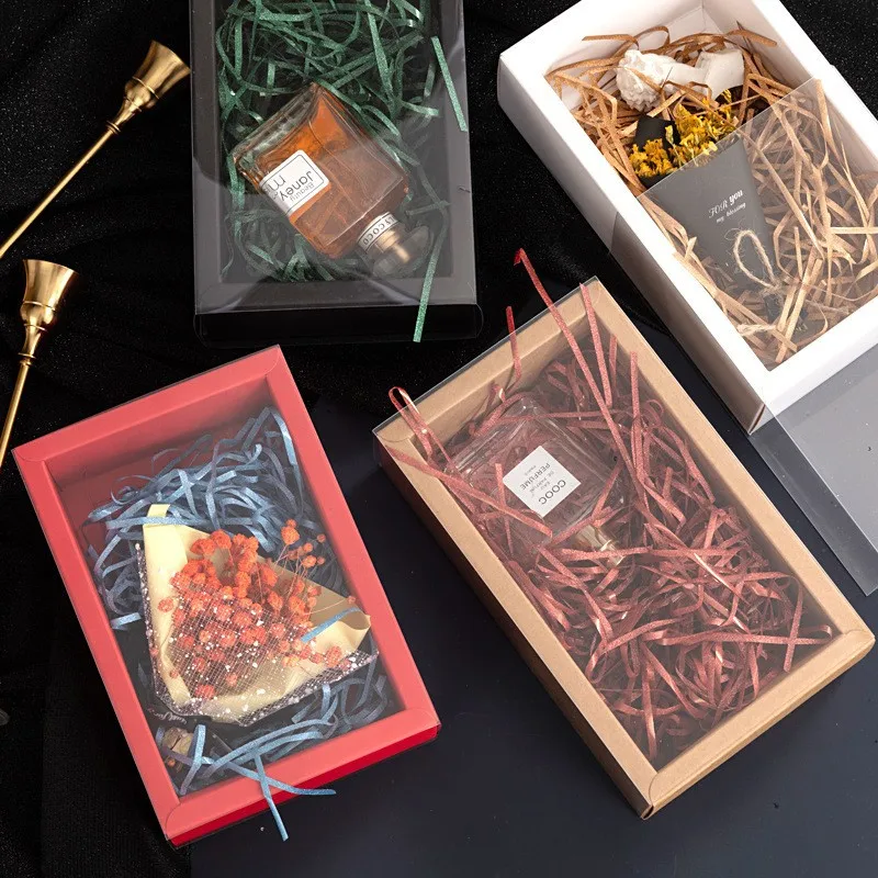 10pcs Kraft Paper Gift Boxes with Clear PVC Window, Exquisite Drawer Packaging for Wedding Birthday Party Cookies Candy Cake Display, DIY Dessert Favor Storage Containers Elegant Gift Presentation - 图片 2