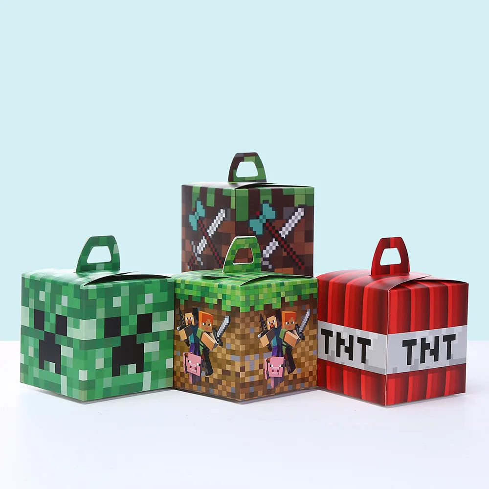 12Pcs Pixel Game Square Candy Boxes Birthday Party Decoration Cartoon Gift Boxes Festival Supplies Paper Handheld Packaging Boxes DIY Treat Boxes Party Favor Accessories for Kids