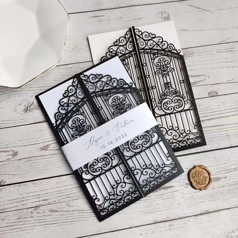 50PCS Laser Cut Wedding Gate Invitations – Elegant Pink and Gold Engagement Greeting Cards with Customizable Printing, Perfect for Bridal Shower, Anniversary, Birthday, Banquet, and Party Supplies - 图片 8