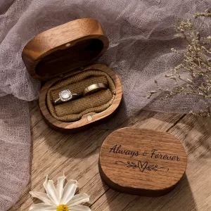 Always and Forever Engraved Wooden Ring Box – Wedding Ceremony Engagement Proposal Ring Bearer Box, Ideal for Anniversary and Birthday Gifts, Elegant Wooden Keepsake Box