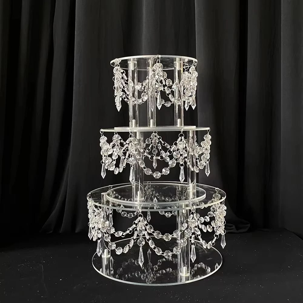 3 Pieces Luxury Transparent Dessert Cake Stand Set Tall Cake Tray Wedding Birthday Party Decoration Elegant Dessert Table Display for Wedding Events and Special Occasions - 图片 6