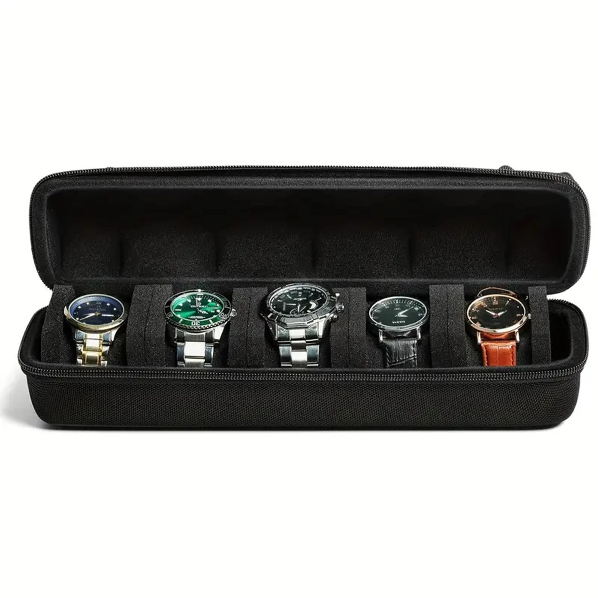 Travel Watch Organizer | 5-Slot Watch Travel Box, Hard Shell Watch Storage Organizer for Men and Women, EVA Protective Watch Carrying Case with Zipper, Portable Wristwatch Display Holder for Travel 6