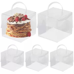 Transparent Cake Box Plastic Dessert and Cupcake Packaging Box with Handle, Portable Gift Wrapping Box for Weddings, Birthdays, Parties, Baby Showers, Holiday Desserts, Pastries, Bakery Display and Gift Presentation