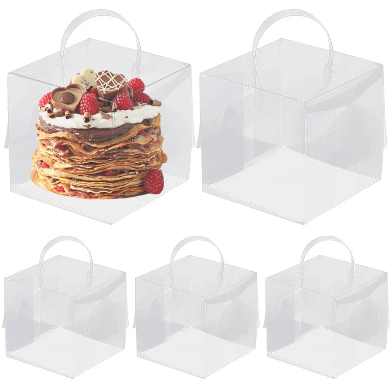 Transparent Cake Box Plastic Dessert and Cupcake Packaging Box with Handle, Portable Gift Wrapping Box for Weddings, Birthdays, Parties, Baby Showers, Holiday Desserts, Pastries, Bakery Display and Gift Presentation