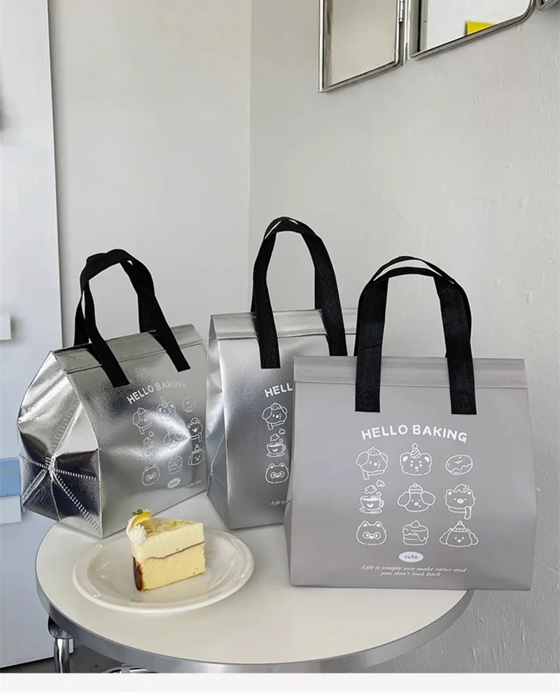 10pcs Grey/Silver Non-Woven Insulated Tote Bags – Portable Reusable Fabric Pouches for Food, Snacks, and Beverages, Thermal Carrier Keeps Hot or Cold, Perfect for Delivery, Picnic, Grocery, Work, School 1