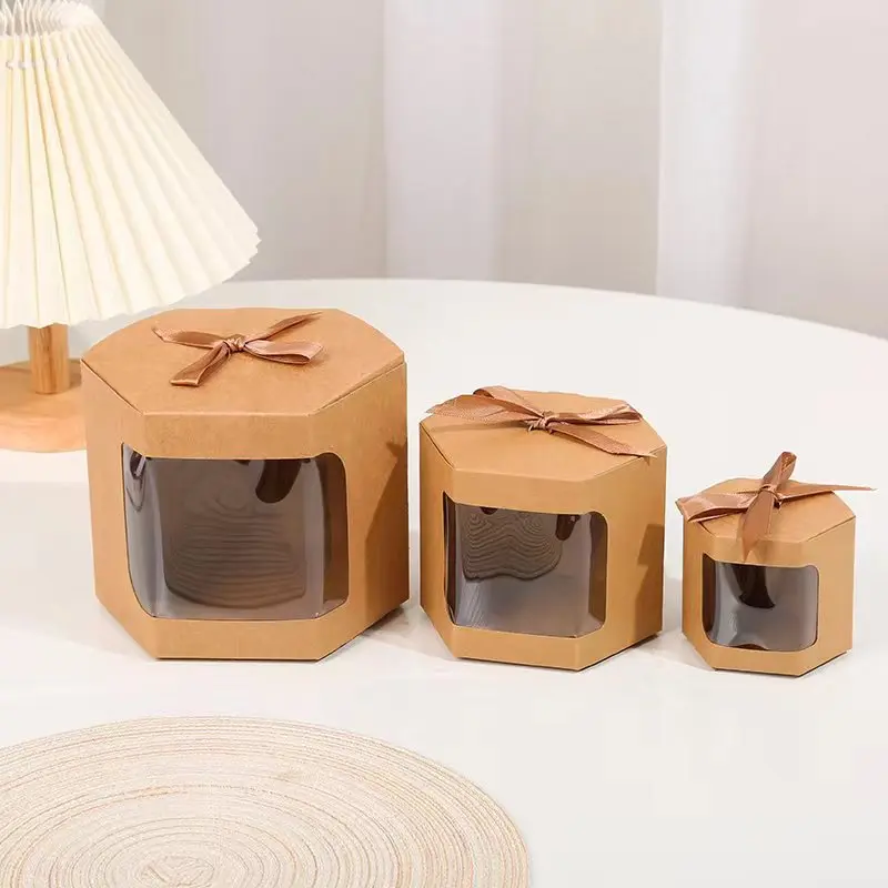 10/20/25Pcs Kraft Paper Open Window Gift Boxes for Baking Dessert Wedding Favor Candy Packaging Birthday Party Decoration Eco-Friendly Packaging Boxes with Transparent Window for Chocolate Cookies Treats - 图片 6