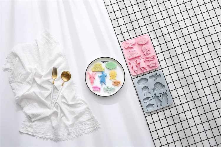 8-Hole Graduation Season Silicone Mold – DIY Fondant, Cake, Chocolate, Ice Cube, and Baking Accessories for Graduation Party, Themed Desserts, Cupcakes, Sugarcraft, and Creative Edible Decorations