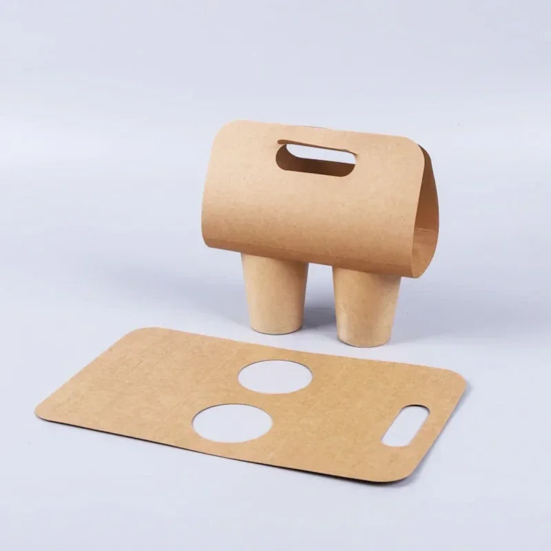 Kraft Paper Cup Holder White Disposable Milk Tea Takeout Anti-Spillage Single Double Hole Beverage Carrier Originality Portable Package for Coffee Tea Party Café Event Accessories - 图片 6
