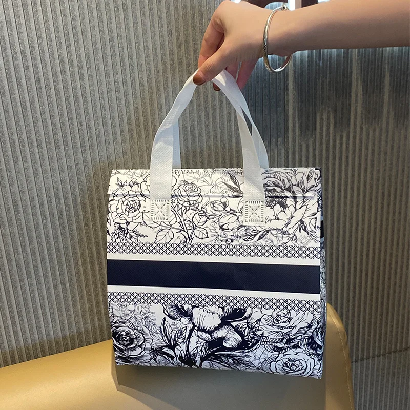 10pcs Silver Non-Woven Insulated Tote Bags, Reusable Fabric Pouches for Bread, Drinks, Food, Lunch, Grocery, Delivery, Picnic, Thermal Storage, Keep Warm or Cold, Eco-Friendly Durable Carrier - 图片 19