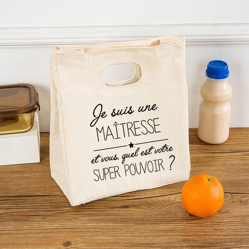 French Print Insulated Ice Cream Lunch Tote – Portable Canvas Bento Cooler Bag, Thermal Food Storage Handbag for School, Office, Teachers, Picnic, Travel, and Daily Meal Carrying - 图片 11