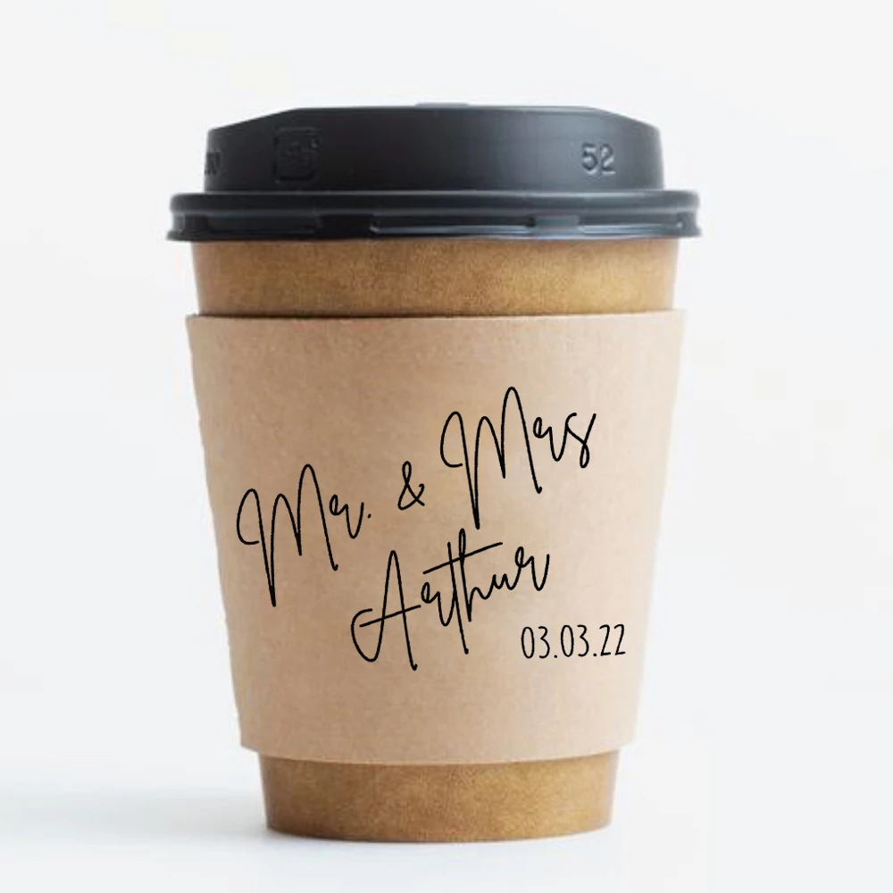 Personalized Disposable Ice Coffee Cup Sleeves Wedding Party Heat-Insulated Cup Holders Bar Reception Corrugated Paper Cup Covers for Hot and Cold Drinks DIY Beverage Accessories - 图片 9