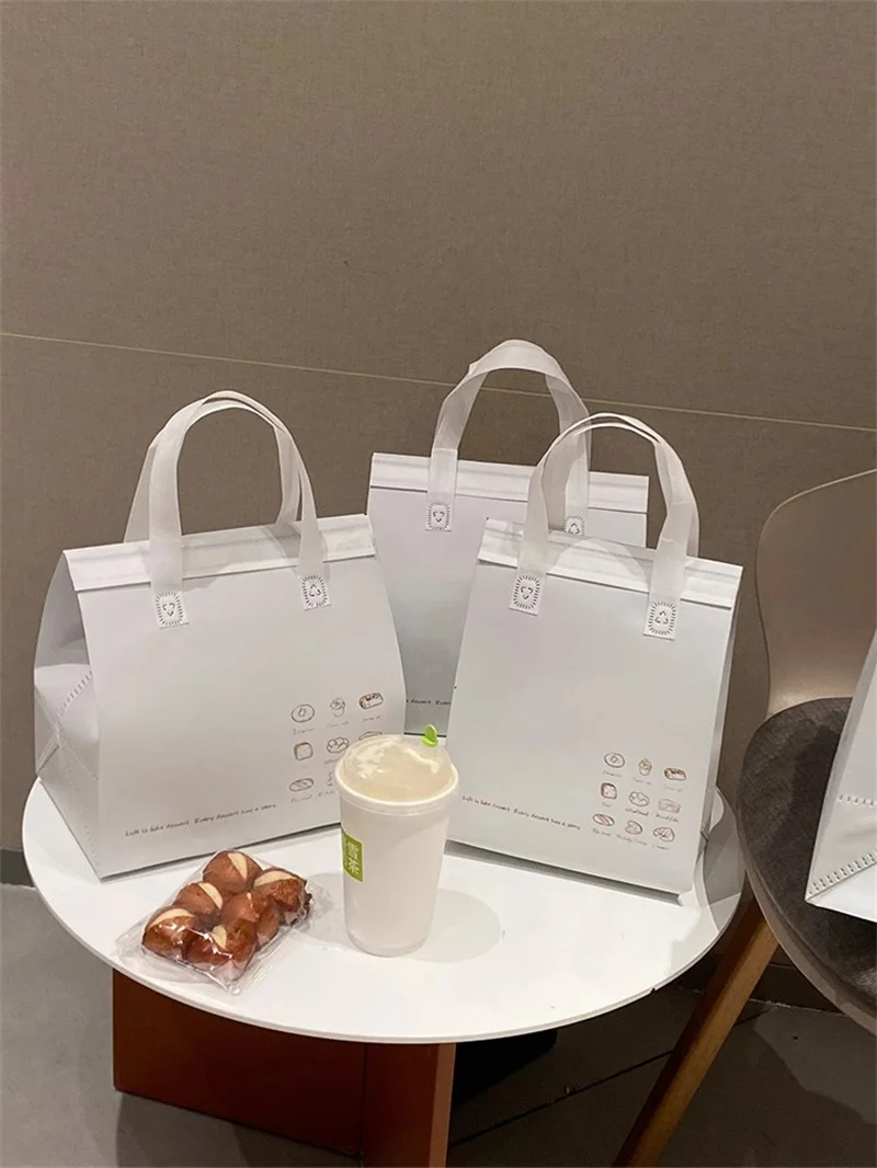 10pcs Non-Woven Insulated Tote Bags – Reusable Fabric Pouches for Cake, Bread, Drinks, and Food, Portable Thermal Carrier Keeps Hot or Cold, Ideal for Delivery, Picnic, Grocery, Work, School 3