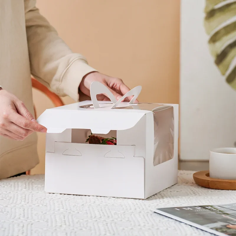 10Set Clear Window Cake Boxes in 4 and 6 Inches, High Kraft Paper and White Bakery Packaging Boxes, Foldable Birthday Cake Containers, Cupcake Muffin Pastry Dessert Storage Boxes for Baking Shops and Home - 图片 5