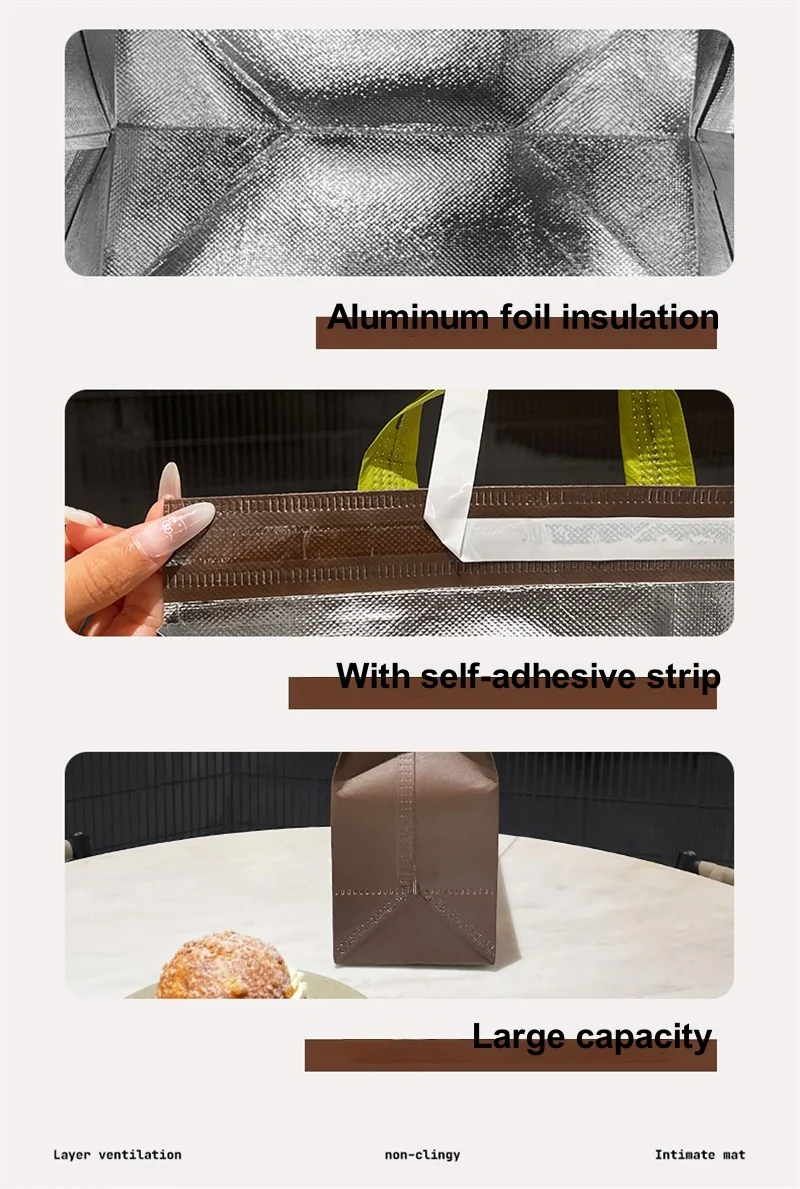 Brown Insulated Tote Bags 🥡 – Reusable Non-Woven Food Delivery Pouches for Hot and Cold Storage, Bread, Drinks, Grocery Shopping, Lunch Carrier, Portable Eco-Friendly Packaging 7