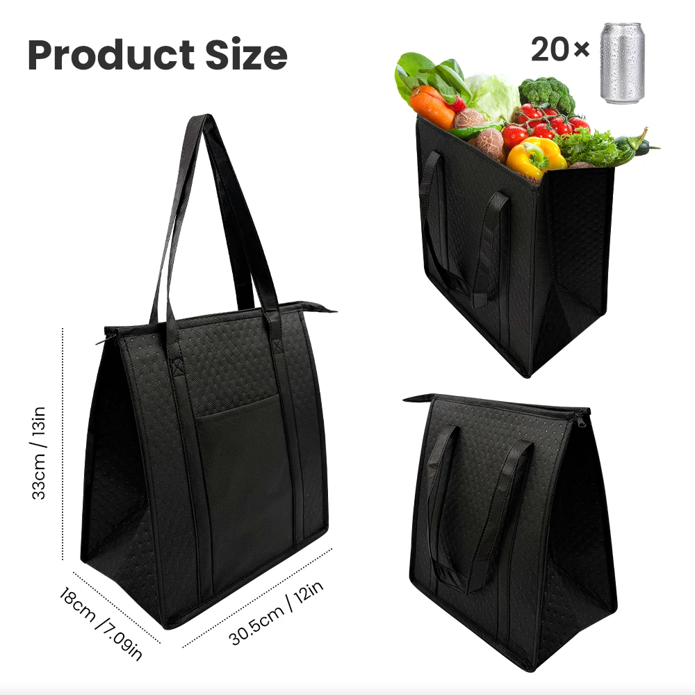 1pc Thermal Insulated Cooler Bag Textured Non-Woven Fabric with Front Pocket and Zipper Closure, Portable Lunch Tote for Camping, Picnic, Travel, Outdoor Food and Drink Storage