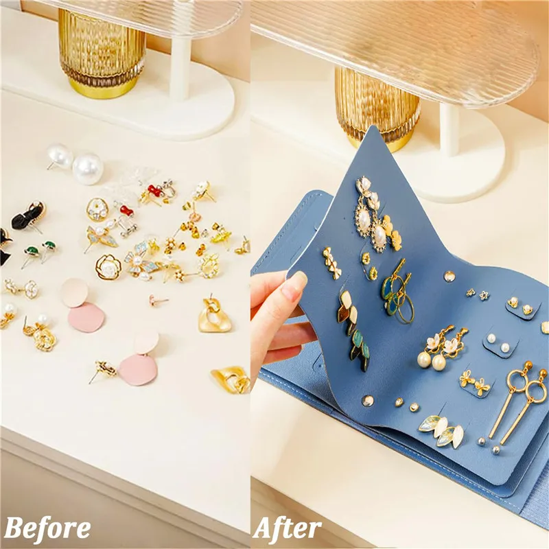 Travel Jewelry Organizer | 1PC PU Leather Ear Stud Storage Bag, Multi-Layer Jewelry Organizer, Book-Type Storage Bag for Earrings, Rings, Necklaces, and Small Jewelry Accessories, Compact Jewelry Case for Travel and Home Use