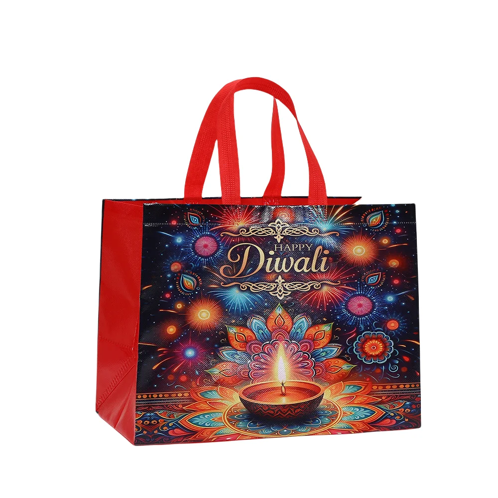 Happy Festival of Lights Nonwoven Gift Tote Bag with Colorful Print for Party Favors Return Gifts Reusable Eco-Friendly Festival Bag Sac Cadeau Bolsa de Regalo diwali Tasche Geschenk كيس مهرجان الأنوار ディーワリーバッグ 디왈리 포장 가방 4