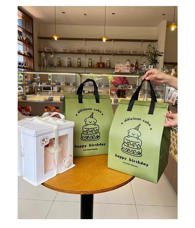 10pcs Green Insulated Tote Bags Non Woven Fabric Reusable Shopping Bags for Food Delivery Hot and Cold Storage, Cake and Baking Packaging, Lunch Grocery Carrier Eco Friendly Storage Pouches 9