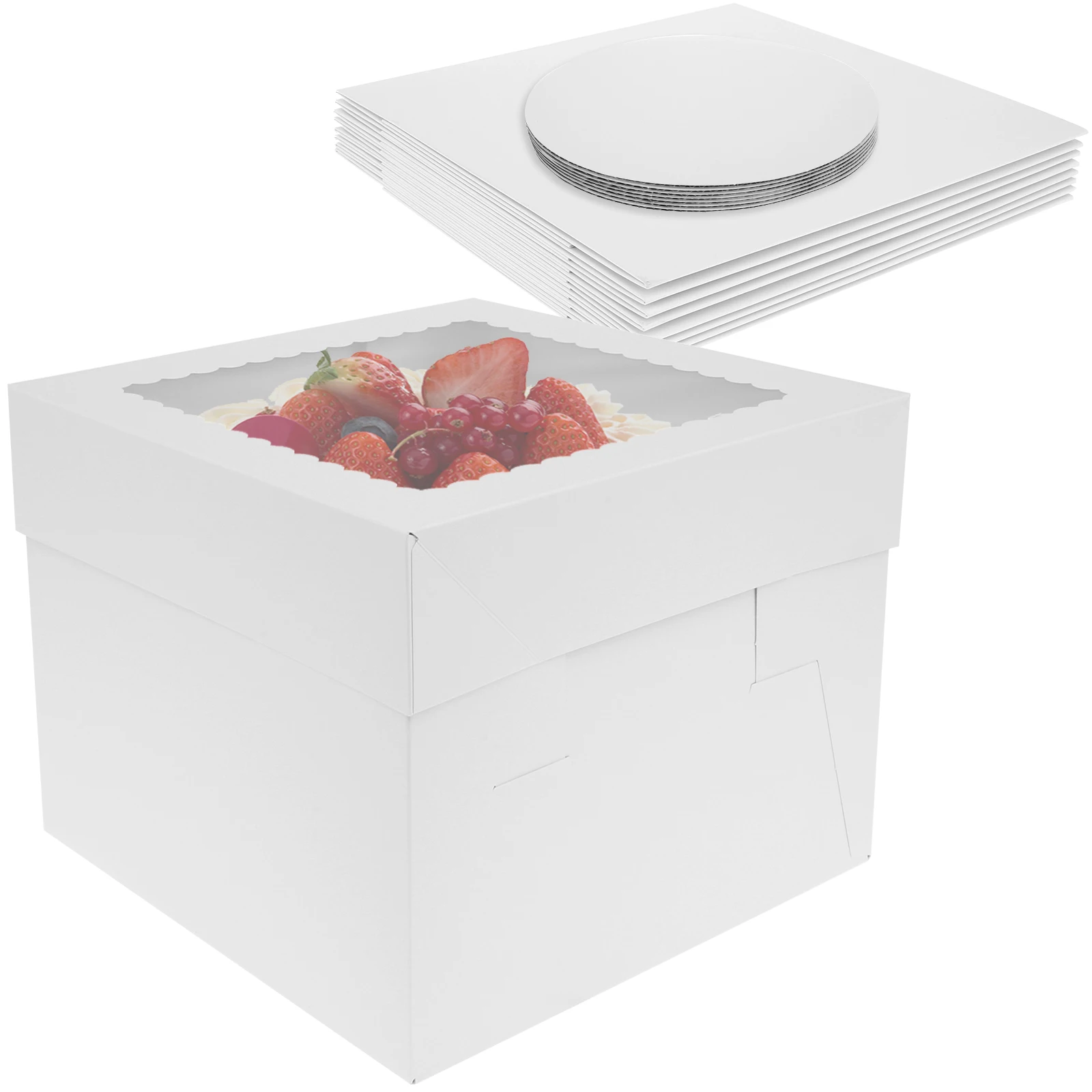 10Pcs Tall Cake Boxes with Cake Boards, 10 Inch White Tall Bakery Boxes with Clear Window, Large Cake Containers for Birthday Wedding Party Desserts, Multifunctional Durable Cake Packaging Supplies for Home and Professional Bakeries - 图片 7
